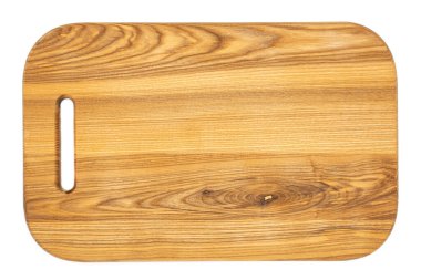 Cutting board placed on a white background, top view.