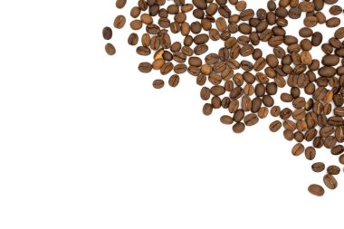 Coffee beans isolated on white background with copy space for text.