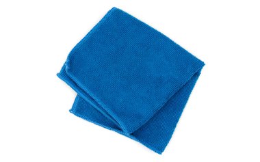 Blue Folded Microfiber Cleaning Cloth Isolated on White Background. Top View.