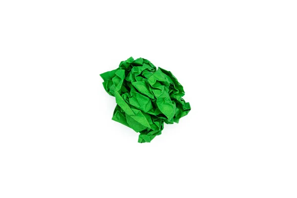 stock image Green crumpled paper ball isolated on white background.