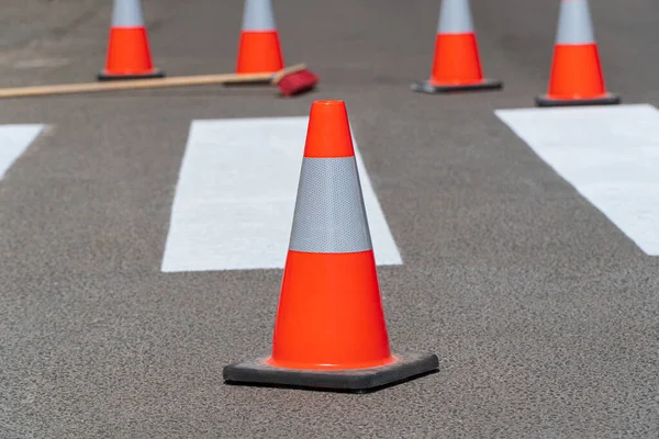 A road cones on the road. Road construction.
