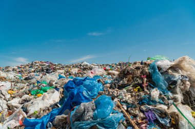 Açık hava çöplüğü. Plastik ve polietilen atığı.
