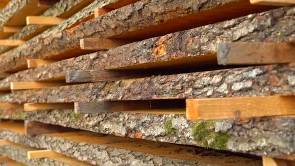 锯木厂的一堆堆木板 销售木材用于建筑 4K视频 — 图库视频影像
