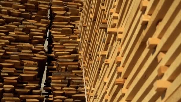 锯木厂的木板近在咫尺 锯齿状的木板木料4K镜头 — 图库视频影像