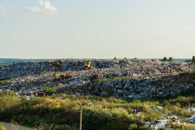 Çöp sahası. Büyük bir ev atığı dağı..