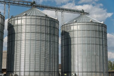 Tarım fabrikasının yanındaki tahıl deposu için iki büyük metalik silo kullanılıyor. Bu da hasat mevsiminin zirve yaptığını gösteriyor..