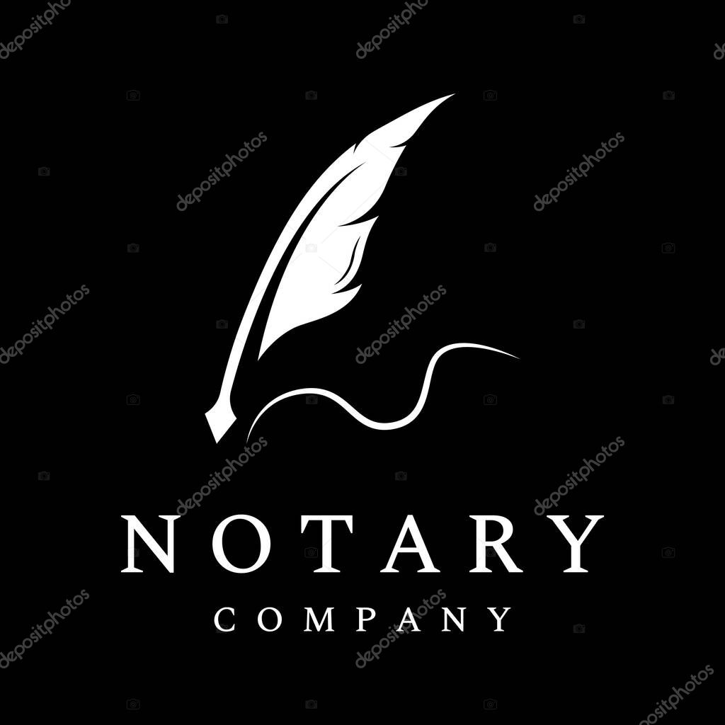 Creative design of pen logo with hipster quill for author or author, signature.