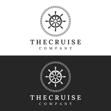 Gemi dümeninin logosu deniz dalgaları, geriye dönük ipler ve çapalarla tasarlandı. İş logosu, denizciler, yelkencilik..