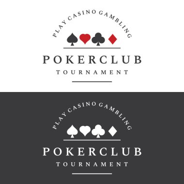 Klasik kumarhane poker ası logosu, elmaslar, kalpler ve maça. Poker kulübü logosu, turnuva, kumar oyunu, 777 sembolü..