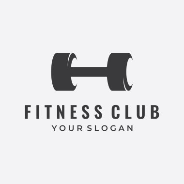 Yaratıcı siluet dambıl ve halter logosu. Spor salonu için dambıllar ve halterler, kas eğitimi, kulüp fitness, sağlık, eğitim.