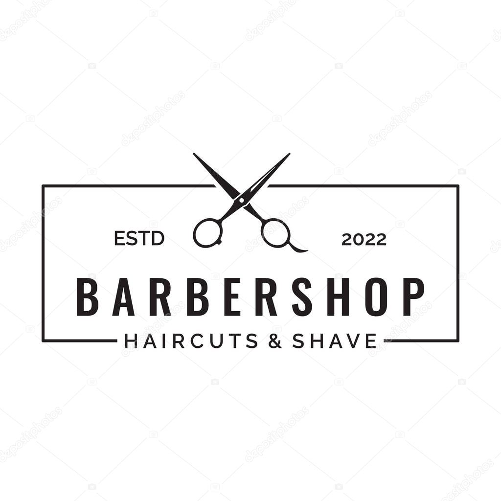 Creative and simple classic haircut salon scissors logo isolated on black and white background.For business, barbershop, salon, beauty.