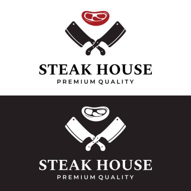 Bıçaklı yeni kasap logosu ve hayvan izleri. İşletmeler, restoranlar, etiketler, pullar ve yeni kasaplar için logolar..