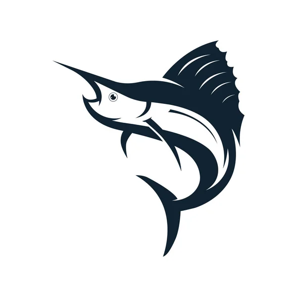 Abstrakt Logo Kreativ Sverdfisk Eller Silhuettfisk Marlin Som Hopper Vann – stockvektor