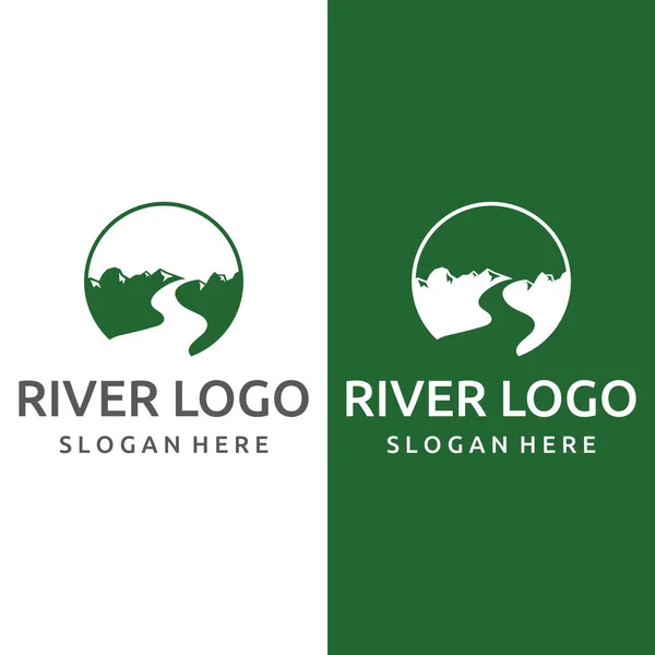 Logos Floder Bäckar Flodstränder Och Bäckar Flodlogotyp Med Kombination Berg — Stock vektor
