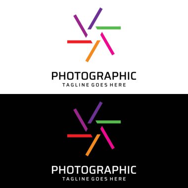 Photography camera logo, lens camera shutter, digital, line, professional, elegant and modern. The logo can be used for studios, photography and other businesses.