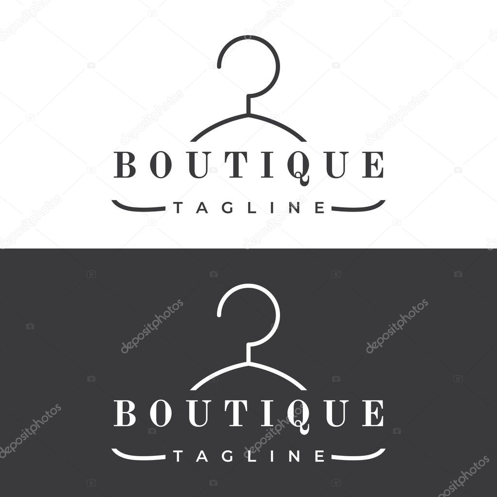 Women's clothing logo with hanger, luxury clothes.Logo for business,boutique,fashion shop,model,shopping and beauty.