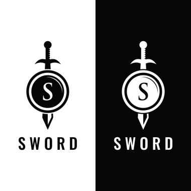Kılıç, kalkan, excalibur vintage siluet logo tasarımı.