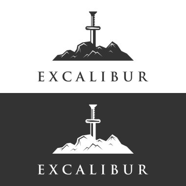 Kılıç, kalkan, excalibur vintage siluet logo tasarımı.