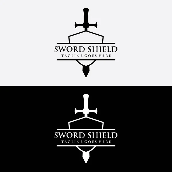 Sword Shield Excalibur Vintage Silhouette Logo Design — Stock Vector