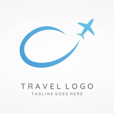 Uçak bileti acentesi logosu, logo şablonu, tatil, yazın seyahat arka planda izole edilmiş. İş, marka, ajans ve seyahat logosu..