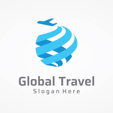 Uçak bileti acentesi logosu, logo şablonu, tatil, yazın seyahat arka planda izole edilmiş. İş, marka, ajans ve seyahat logosu..