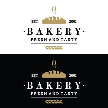 Retro buğday ekmek logosu şablonu. Fırın rozeti, ev yapımı fırın, restoran veya kafe, pastane, iş.