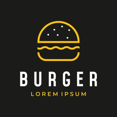 Burger logosu, restoran amblemi, kafe, burger etiketi ve fabrika. Fast food..