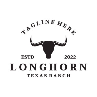 Klasik boğa, inek ve bufalo uzun boynuz logosu. Rozetler, restoran, iş için.