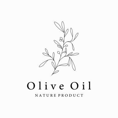 Hand drawn Botanical logo,leaf and natural olive fruit .Herbal, olive oil,cosmetic or beauty.