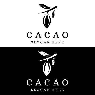 Chocolate cocoa pod plant logotype design, cocoa bean, exotic organic plant isolated background.