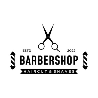 Barbershop logo in vintage style with the concept of scissors, razor and other tools.Logo for business, salon, label and barbershop.