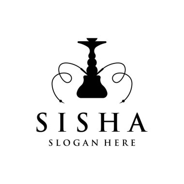 Isolated vintage hookah, shisha or waterpipe logo for club, bar, cafe and shop.