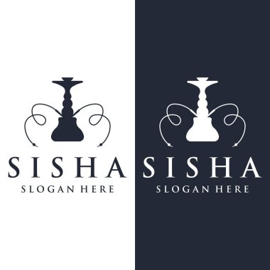 Isolated vintage hookah, shisha or waterpipe logo for club, bar, cafe and shop.