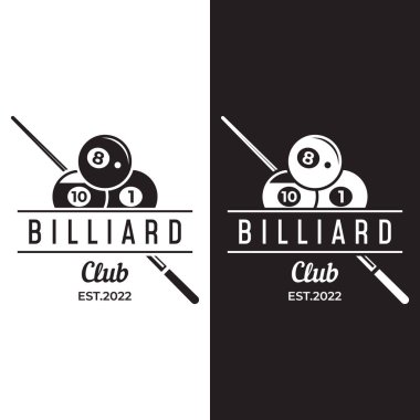 Billiard and cue stick creative logo template. Logo of billiard sport game, club, tournament and championship.