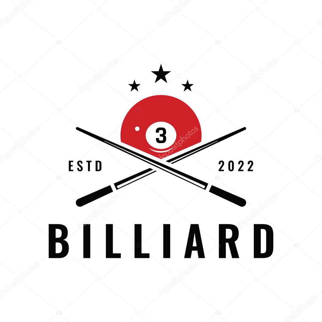 Billiard and cue stick creative logo template. Logo of billiard sport game, club, tournament and championship.