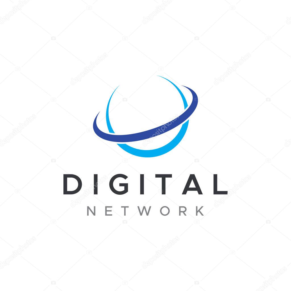 Futuristic global data logo or modern internet network. Logotype for business, web, technology.