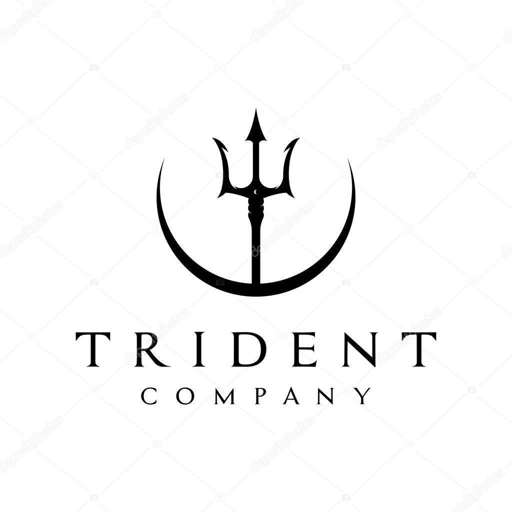 Simple vintage poseion trident spear Logo design.