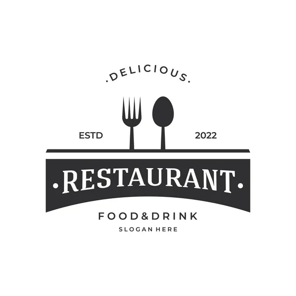 Retro Restaurant Emblem Cutlery Logo Design Hand Drawn Vintage Style — Stock Vector