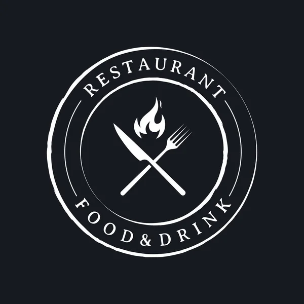 Retro Restaurant Emblem Cutlery Logo Design Dessin Main Style Vintage — Image vectorielle