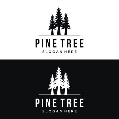 Çam ağacı, Evergreen ve dağ vintage logosu. Maceracı, kamp, doğa, rozet ve iş dünyası logosu..