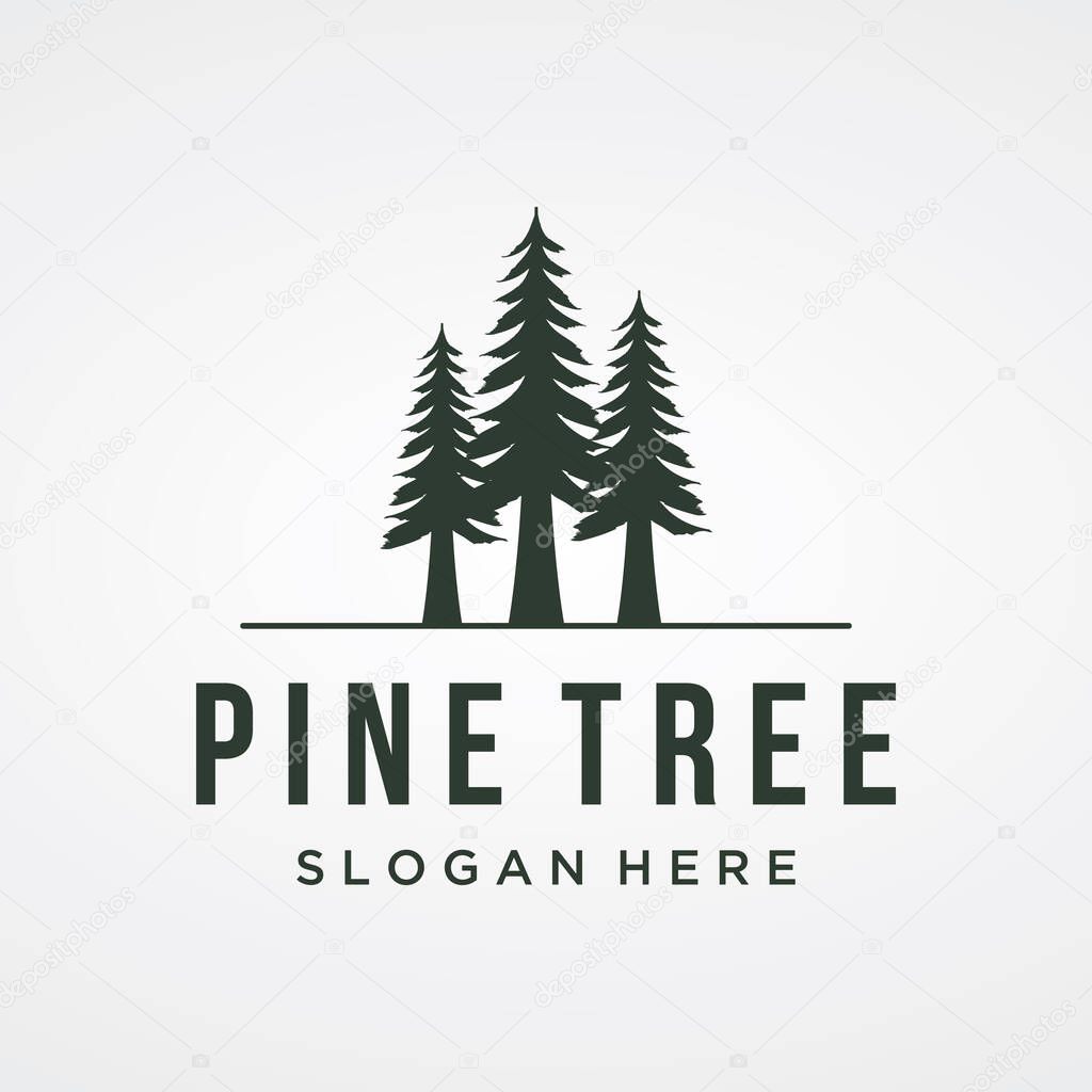 Pine tree,evergreen and mountain vintage logo.Logo for adventurer, camping, nature, badge and business.