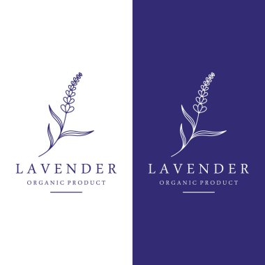 El çizimi organik lavanta çiçeği logosu. Kozmetik, güzellik, çay, yağ, bitkisel logo..