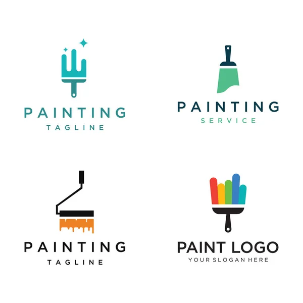 Pinsel Und Rolle Logo Kreatives Design Für Haus Und Stadt — Stockvektor