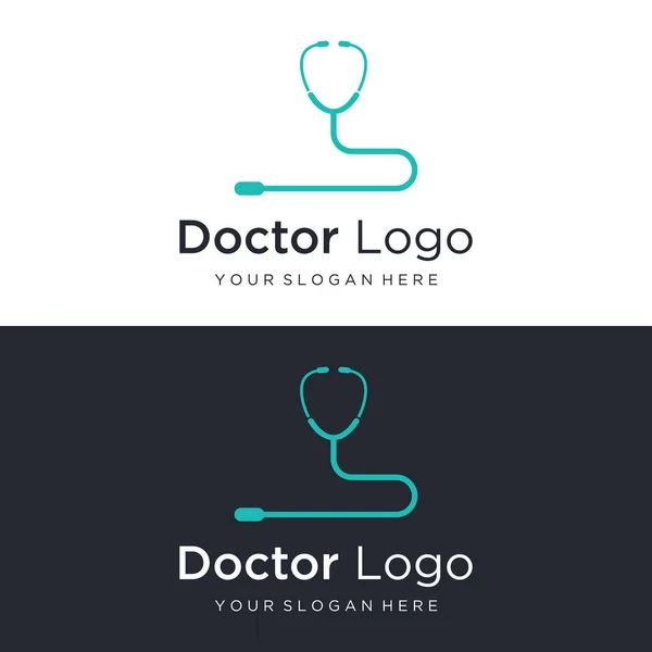 Logo Desain Dokter Stetoskop Untuk Perawatan Kesehatan Dengan Ide Kreatif - Stok Vektor