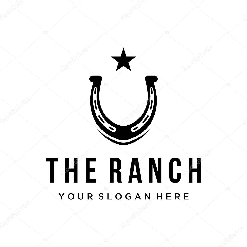 Retro horseshoe logo for ranch, cowboy,badge. which is isolated on the background.