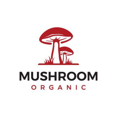 Modern kavramlı eşsiz organik mantar çiftliği yaratıcı logo tasarımı. Vektör illüstrasyonu.