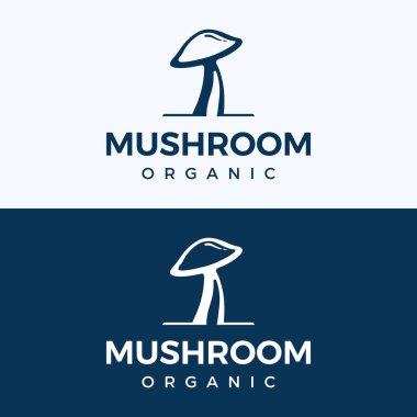 Modern kavramlı eşsiz organik mantar çiftliği yaratıcı logo tasarımı. Vektör illüstrasyonu.