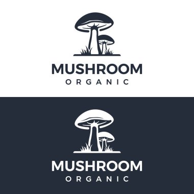 Modern kavramlı eşsiz organik mantar çiftliği yaratıcı logo tasarımı. Vektör illüstrasyonu.
