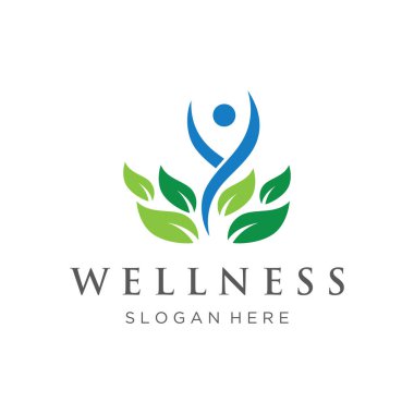 Özgün doğal logo tasarımı ile özgün doğal insan ve yaratıcı fikir ile yaprak konsepti. İş, sağlık, meditasyon, rahatlama logosu.