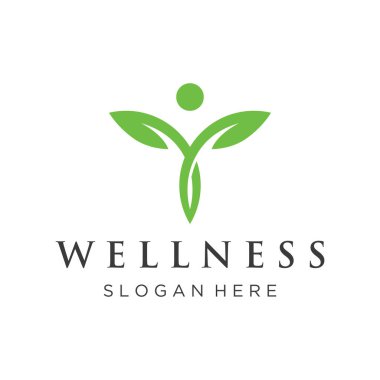 Özgün doğal logo tasarımı ile özgün doğal insan ve yaratıcı fikir ile yaprak konsepti. İş, sağlık, meditasyon, rahatlama logosu.